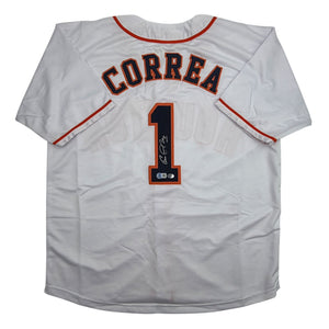 Autographed/Signed Carlos Correa Houston White Baseball Jersey Beckett BAS COA