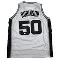 Autographed/Signed David Robinson San Antonio White Basketball Jersey Beckett BAS COA