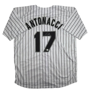 Autographed/Signed Sam Antonacci Chicago Pinstripe Baseball Jersey Beckett BAS COA