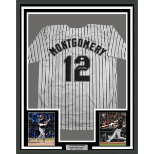 Framed Autographed/Signed Colson Montgomery 35x39 Chicago Pinstripe Baseball Jersey Beckett BAS COA