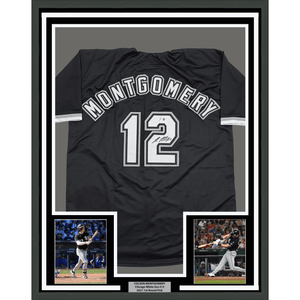 Framed Autographed/Signed Colson Montgomery 35x39 Chicago Black Baseball Jersey Beckett BAS COA
