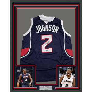 Framed Autographed/Signed Joe Johnson 35x39 Atlanta Blue Basketball Jersey Beckett BAS COA