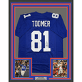 Framed Autographed/Signed Amani Toomer 35x39 New York Blue Football Jersey PSA/DNA COA