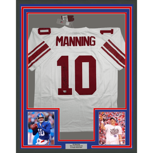 Framed Autographed/Signed Eli Manning 35x39 New York Giants White Mitchell & Ness Authentic Football Jersey Fanatics COA