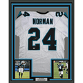 Framed Autographed/Signed Josh Norman 35x39 Carolina White Football Jersey JSA COA