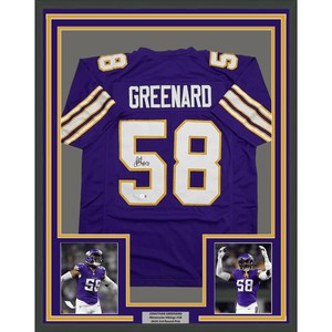 Framed Autographed/Signed Jonathan Greenard 35x39 Minnesota Purple Retro Football Jersey Beckett BAS COA