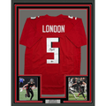 Framed Autographed/Signed Drake London 35x39 Atlanta Red Football Jersey Beckett BAS COA