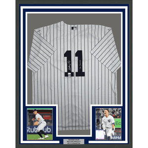 Framed Autographed/Signed Anthony Volpe 35x39 New York Yankees Pinstripe Authentic Baseball Jersey Fanatics & MLB COA