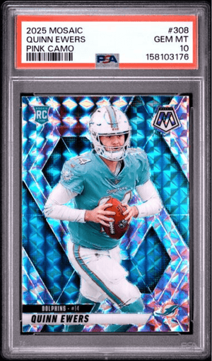 Graded 2025 Panini Mosaic Quinn Ewers #308 Pink Camo Rookie RC Football Card PSA 10 Gem Mint