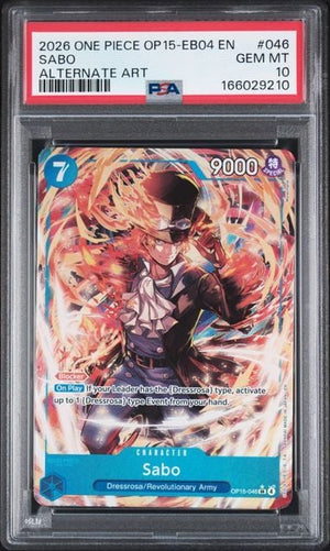 Graded 2026 One Piece Sabo #046 OP15 EB04 EN Alternate Art Trading Card Game PSA 10 Gem Mint