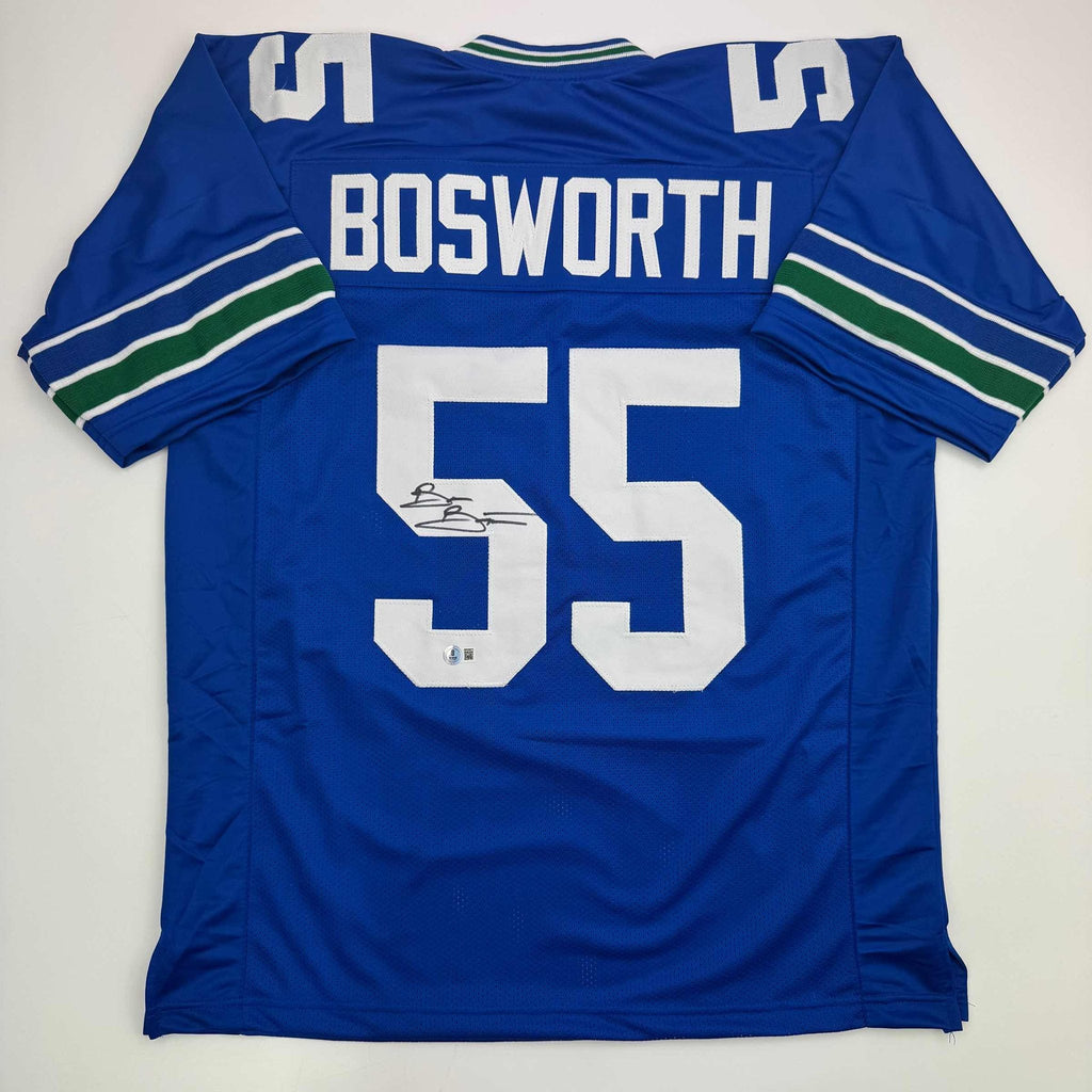 Autographed/Signed Brian Bosworth Seattle Blue Football Jersey Beckett BAS COA