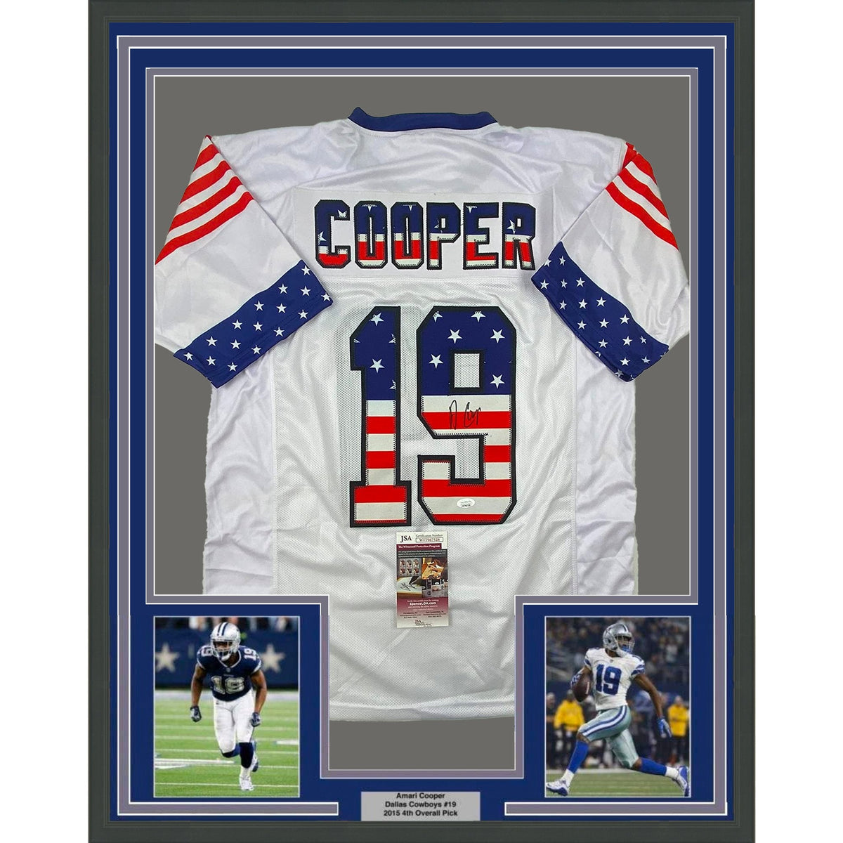 Framed Autographed/Signed Amari Cooper 35x39 Dallas America's Team White Football Jersey Beckett BAS COA
