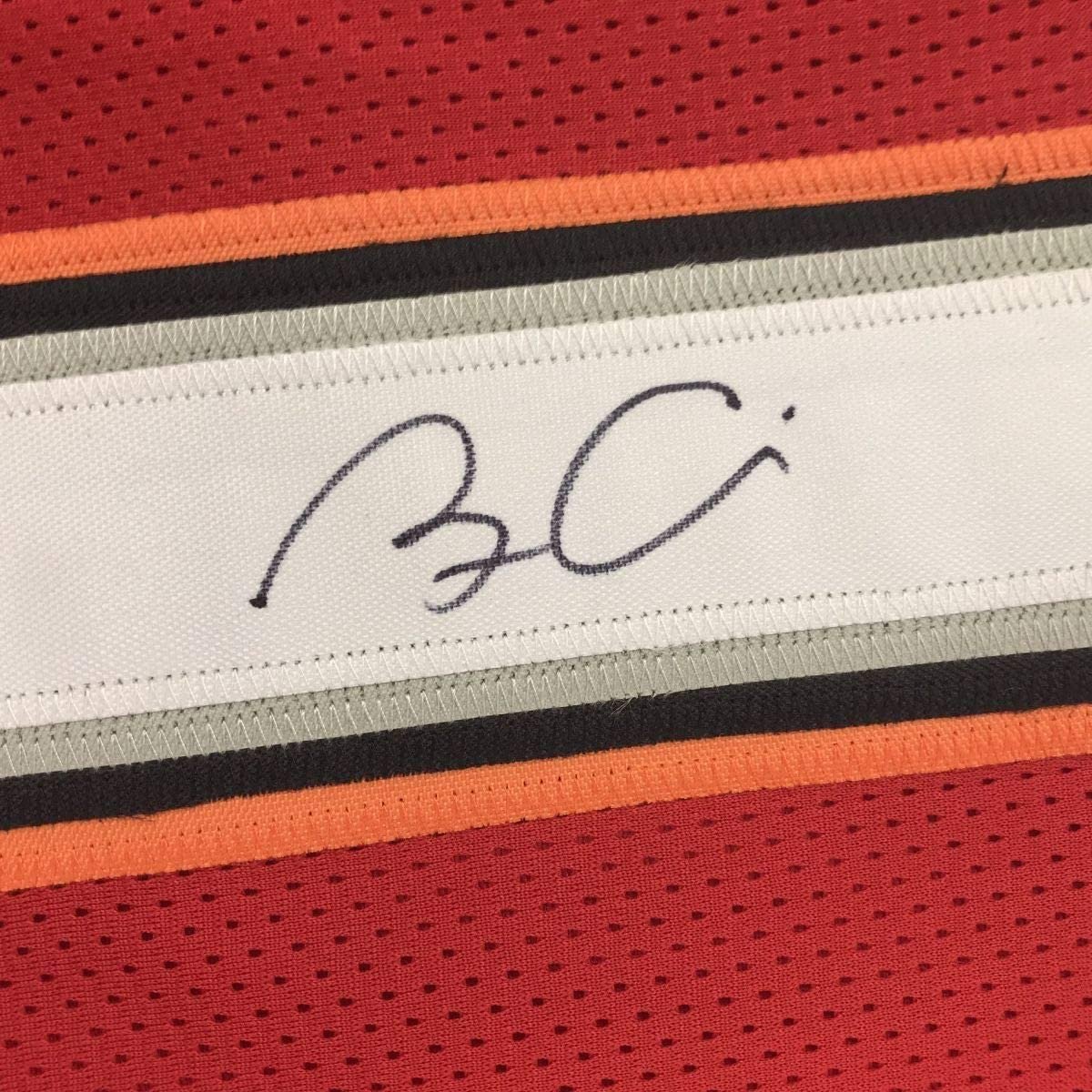 Framed Autographed/Signed Bruce Arians 35x39 Tampa Bay Red Football Jersey Beckett BAS COA