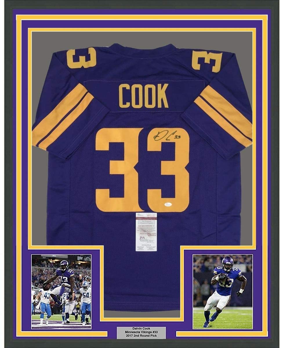 Framed Autographed/Signed Dalvin Cook 35x39 Minnesota Color Rush Football Jersey JSA COA