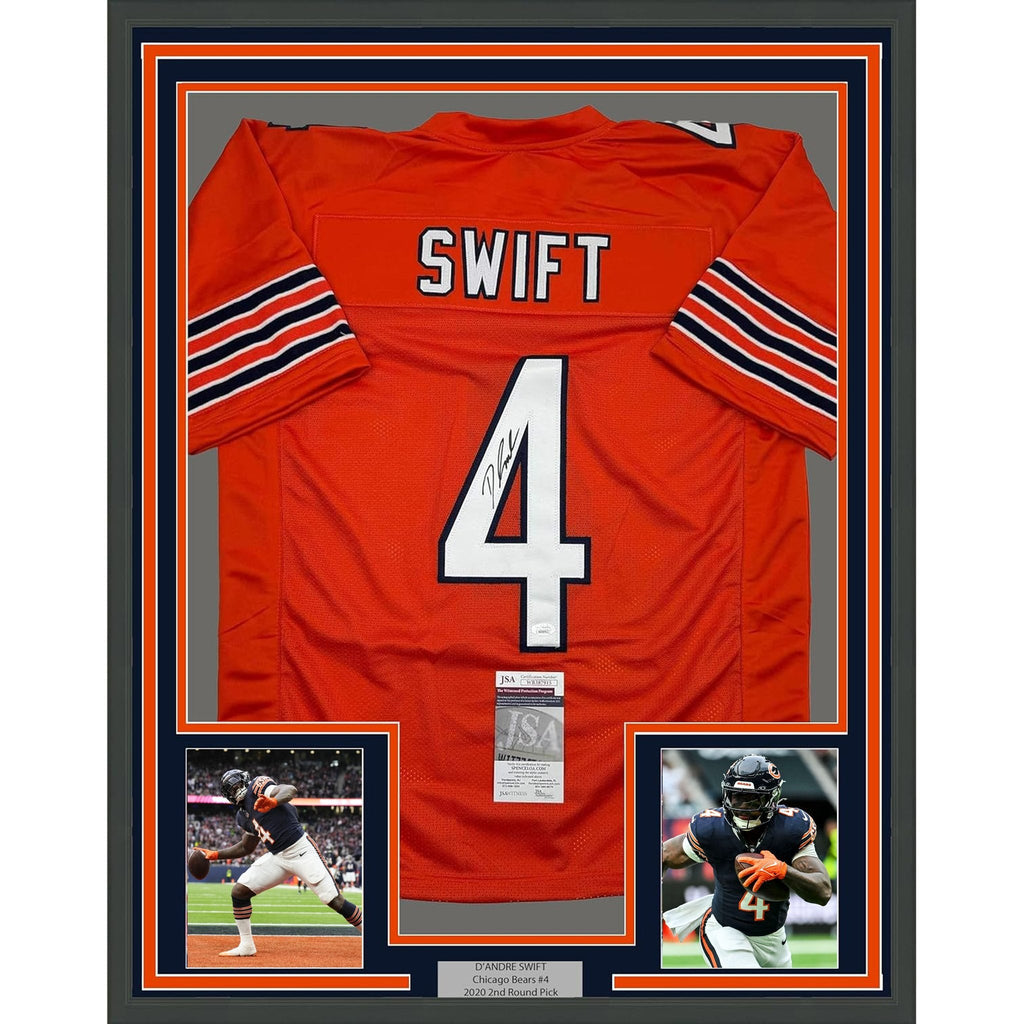 Framed Autographed/Signed D'Andre Swift 35x39 Chicago Orange Football Jersey JSA COA