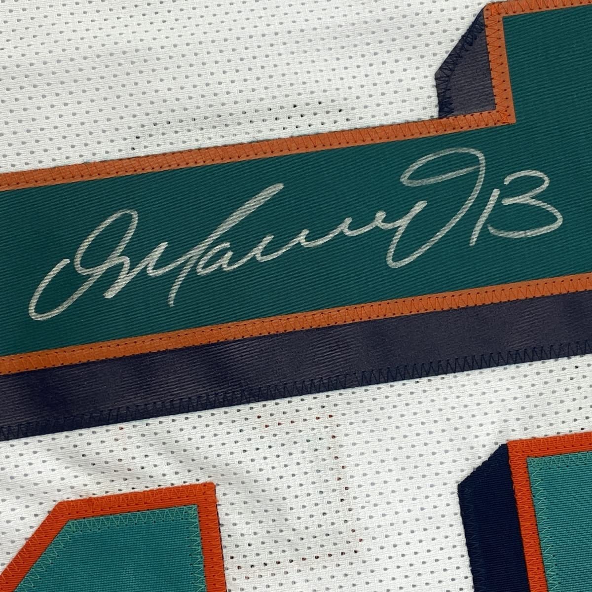Framed Autographed/Signed Dan Marino 35x39 Miami White Football Jersey JSA COA