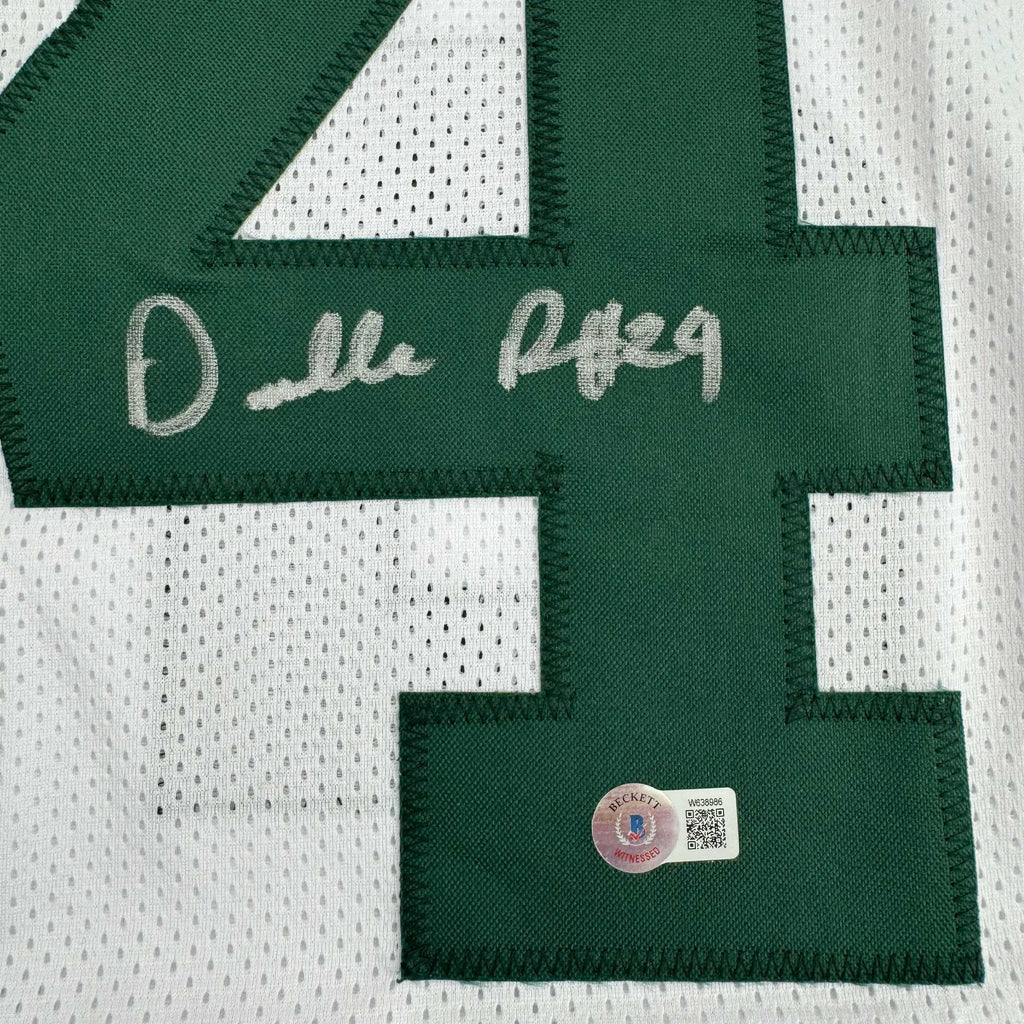 Framed Autographed/Signed Darrelle Revis 35x39 New York White Football Jersey Beckett BAS COA