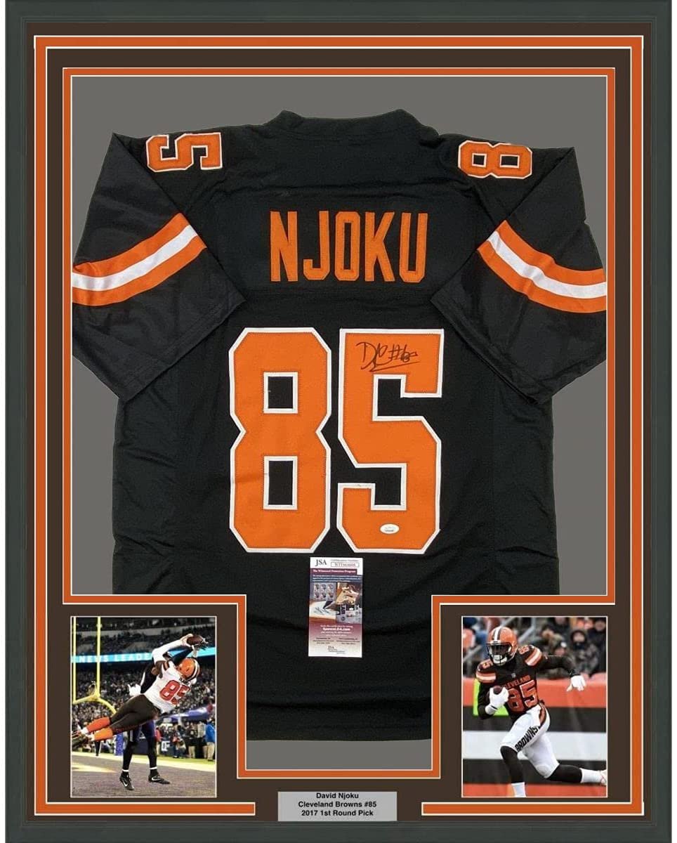 Framed Autographed/Signed David Njoku 35x39 Cleveland Football Black Jersey JSA COA