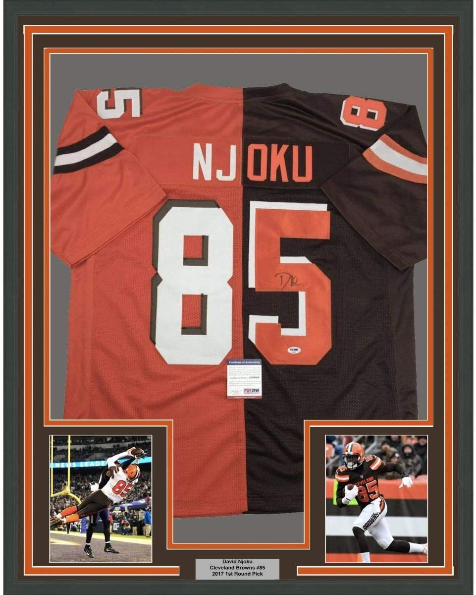 Framed Autographed/Signed David Njoku 35x39 Cleveland Split Football Jersey PSA/DNA COA