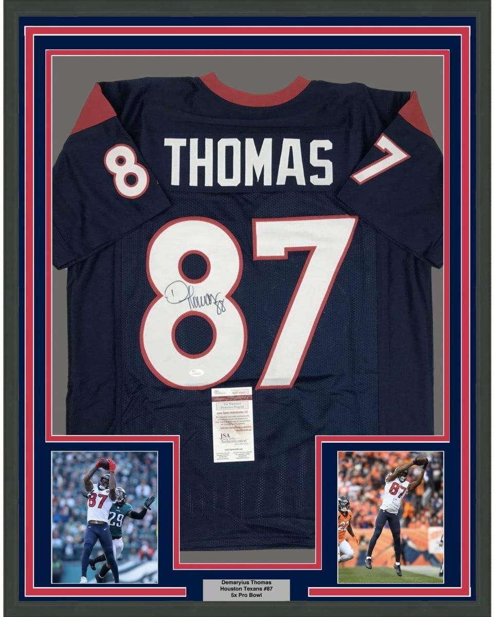Framed Autographed/Signed Demaryius Thomas 35x39 Houston Blue Football Jersey JSA COA