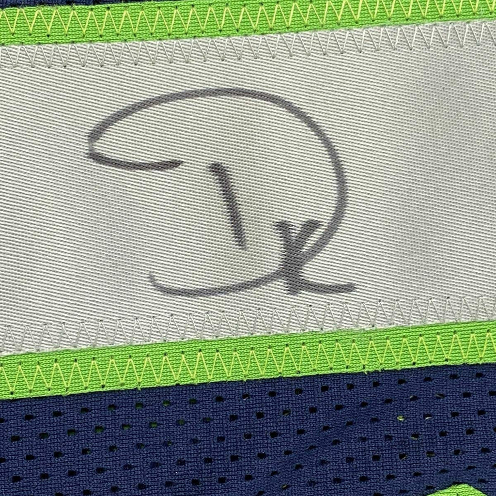 Framed Autographed/Signed DK D.K. Metcalf 35x39 Seattle Blue Football Jersey JSA COA #3