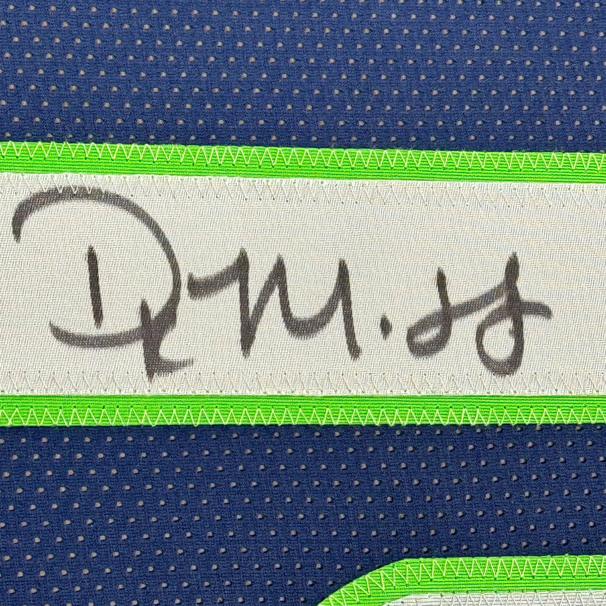 Framed Autographed/Signed DK D.K. Metcalf 35x39 Seattle Blue Football Jersey JSA COA