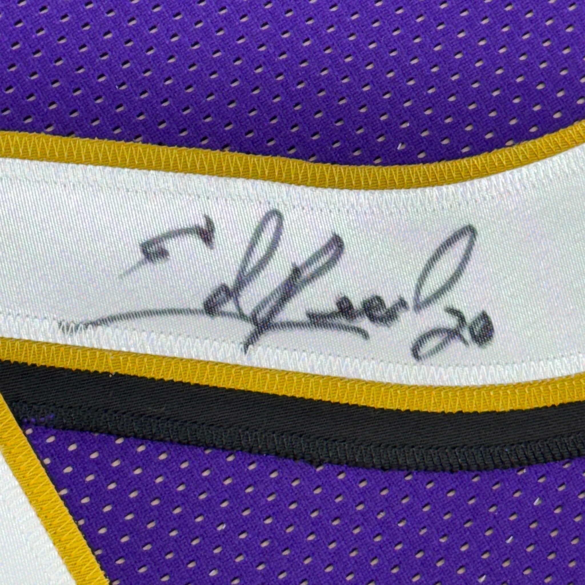 Framed Autographed/Signed Ed Reed 35x39 Baltimore Purple Football Jersey JSA COA