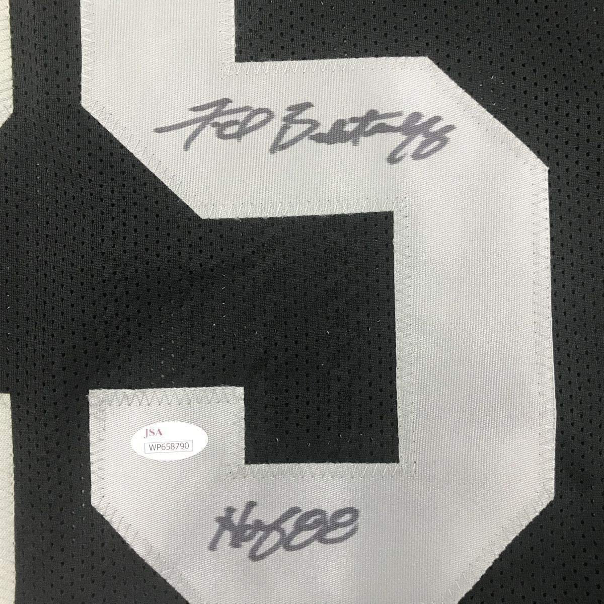 Framed Autographed/Signed Fred Biletnikoff HOF 88 35x39 Oakland Black Football Jersey JSA COA