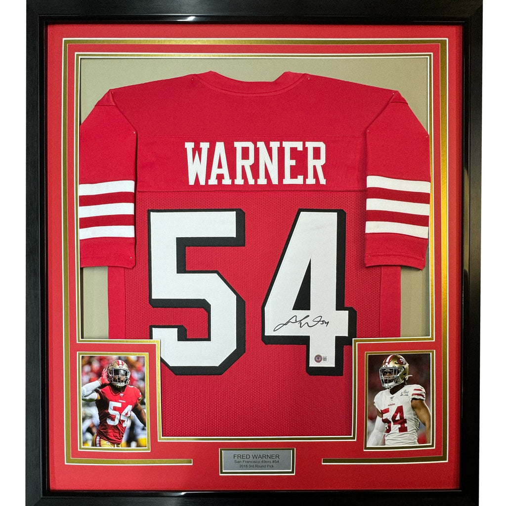 Framed Autographed/Signed Fred Warner 35x39 San Francisco Red Alternate Football Jersey Beckett BAS COA