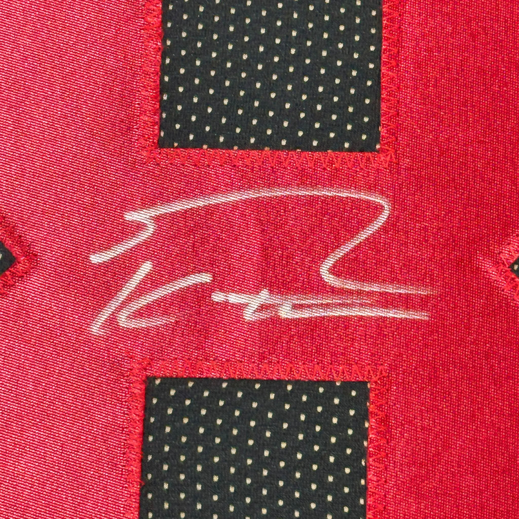 Framed Autographed/Signed George Kittle 35x39 San Francisco Black Football Jersey Beckett BAS COA