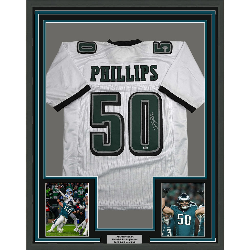 Framed Autographed/Signed Jaelan Phillips 35x39 Philadelphia White Football Jersey PSA/DNA COA