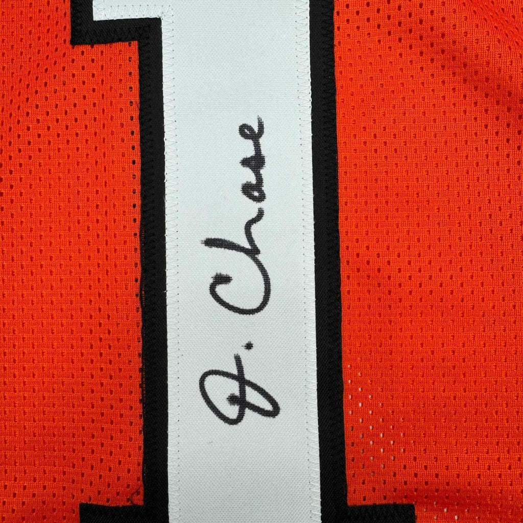 Framed Autographed/Signed Ja'Marr Chase 35x39 Cincinnati Orange Football Jersey JSA COA
