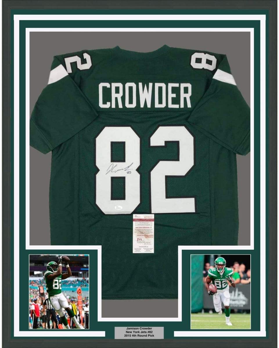 Framed Autographed/Signed Jamison Crowder 35x39 New York Green Football Jersey JSA COA