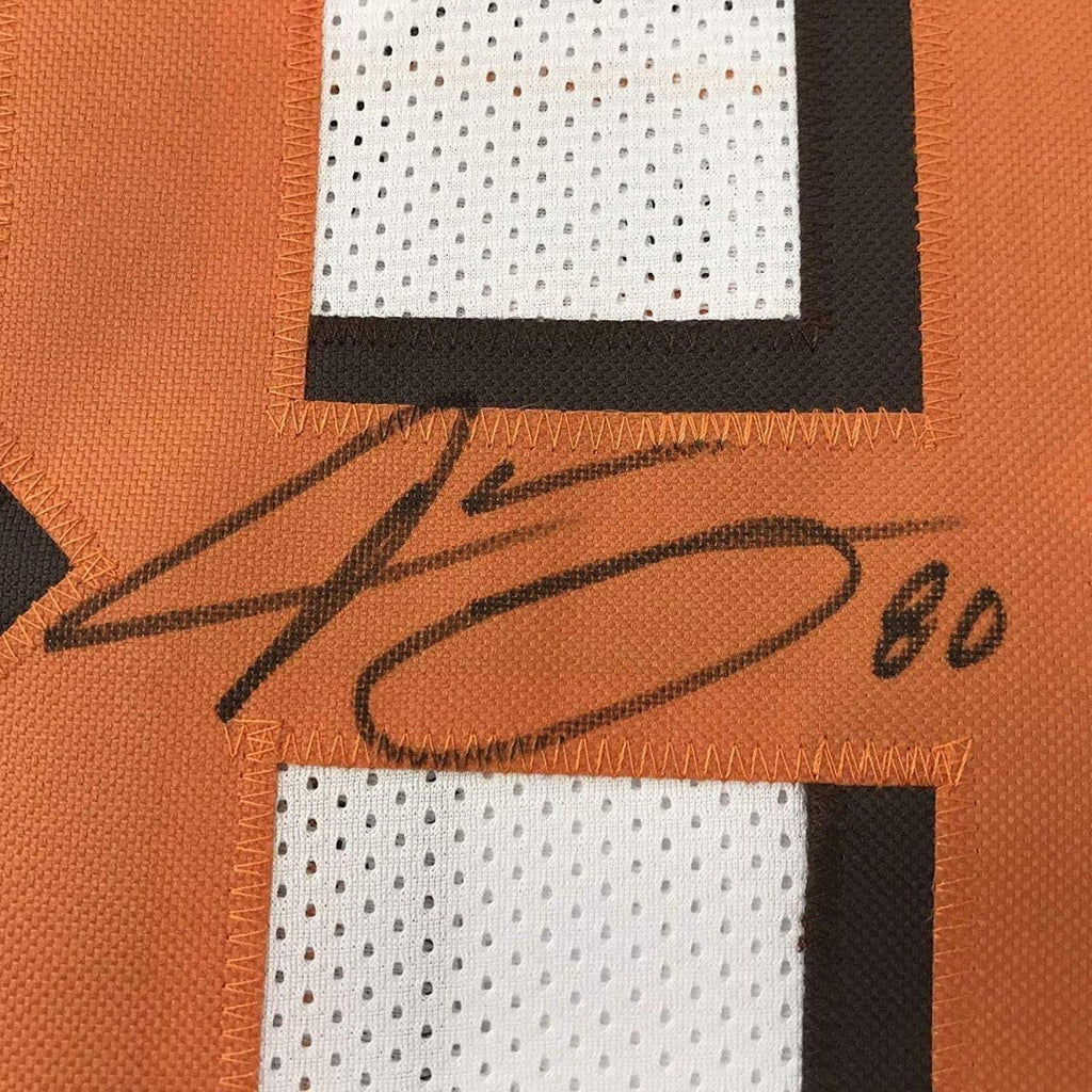 Framed Autographed/Signed Jarvis Landry 35x39 Cleveland White Football Jersey JSA COA