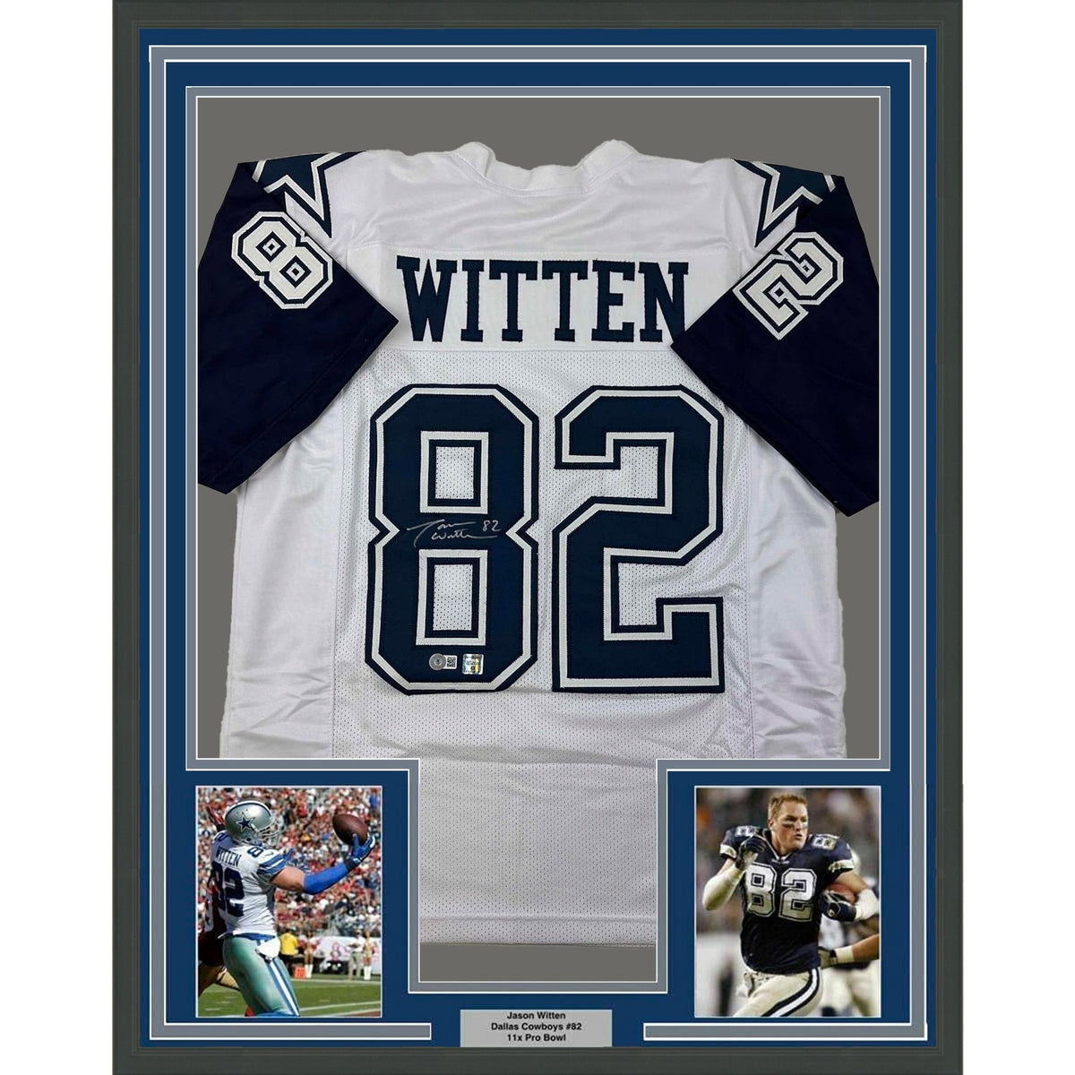 Framed Autographed/Signed Jason Witten 35x39 Dallas White Color Rush Football Jersey Beckett BAS COA