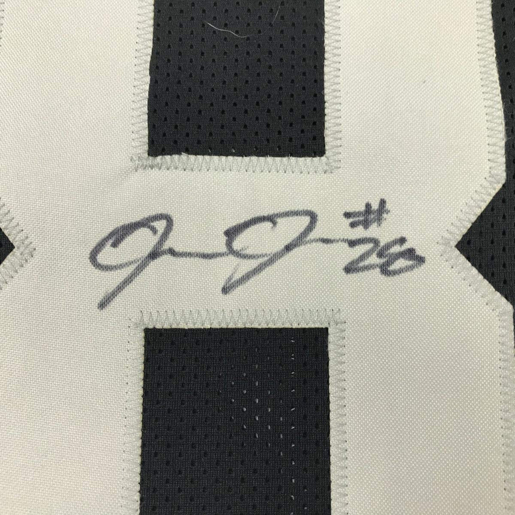 Framed Autographed/Signed Josh Jacobs Viva 35x39 Las Vegas Oakland Black Football Jersey Beckett BAS COA