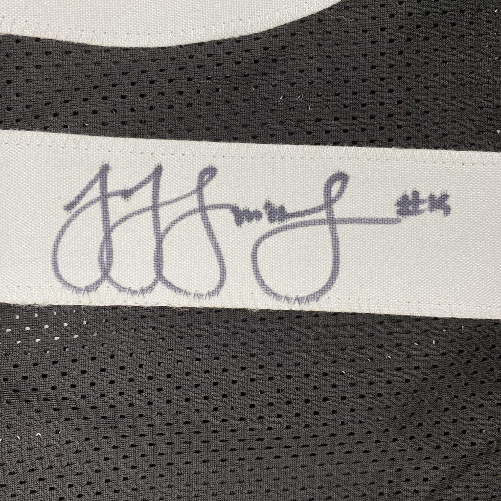 Framed Autographed/Signed JuJu Smith-Schuster 35x39 Pittsburgh Black Football Jersey Beckett BAS COA