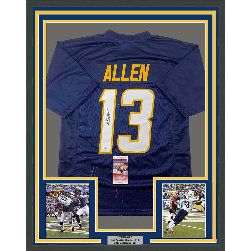Framed Autographed/Signed Keenan Allen 35x39 Los Angeles LA Navy Blue Football Jersey JSA COA