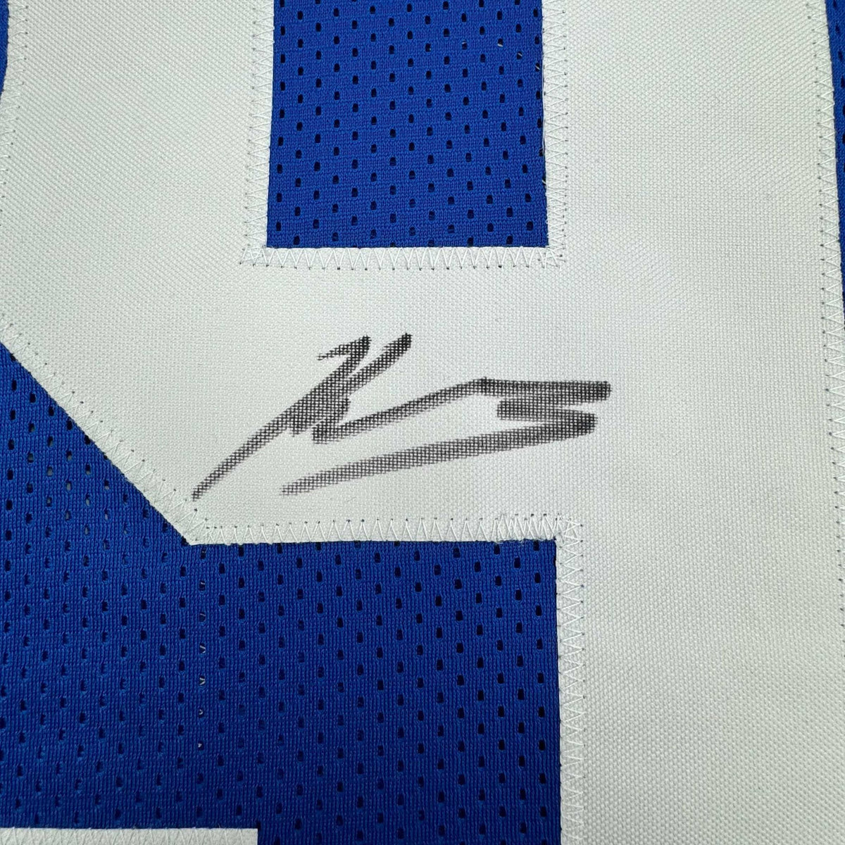 Framed Autographed/Signed Kenneth Walker 35x39 Seattle Retro Blue Football Jersey Beckett BAS COA