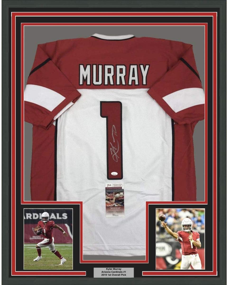 Framed Autographed/Signed Kyler Murray 35x39 Arizona White Football Jersey JSA COA