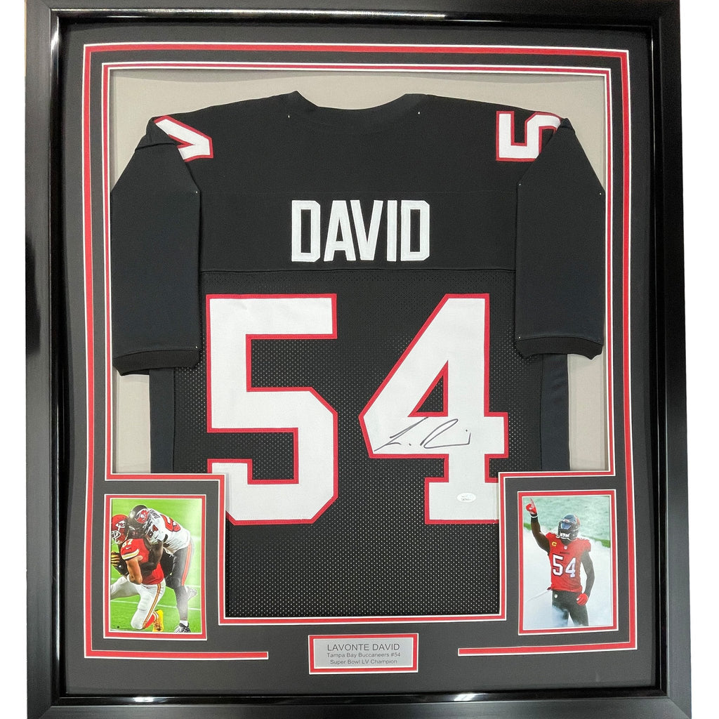 Framed Autographed/Signed Lavonte David 35x39 Tampa Bay Black Football Jersey JSA COA