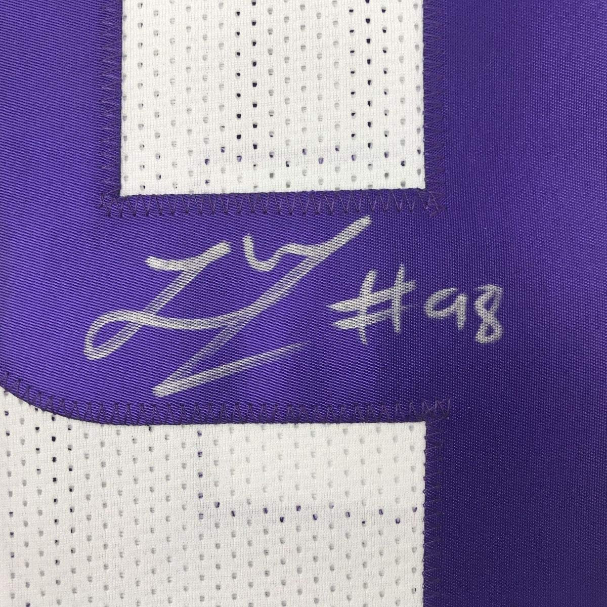 Framed Autographed/Signed Linval Joseph 35x39 Minnesota White Football Jersey JSA COA