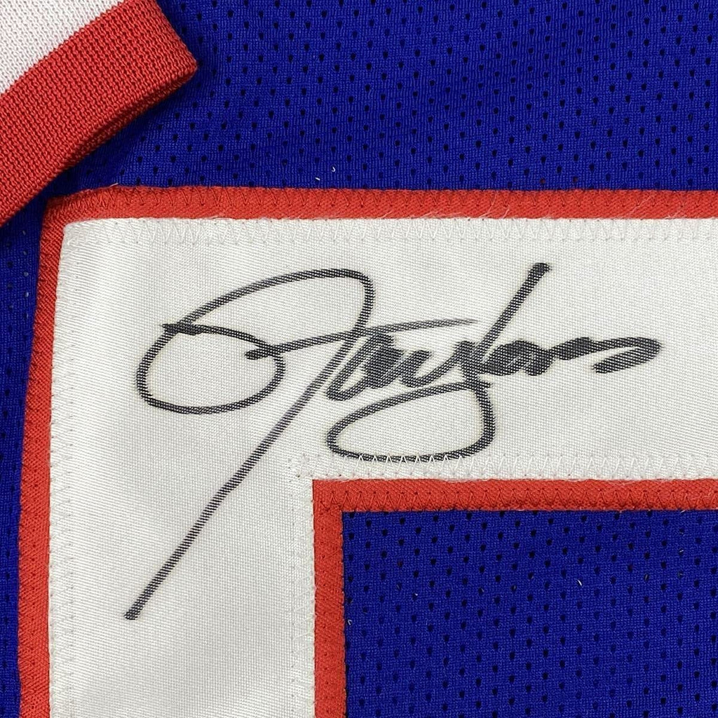 Framed Autographed/Signed Lawrence Taylor 35x39 New York Split Football Jersey Beckett BAS COA