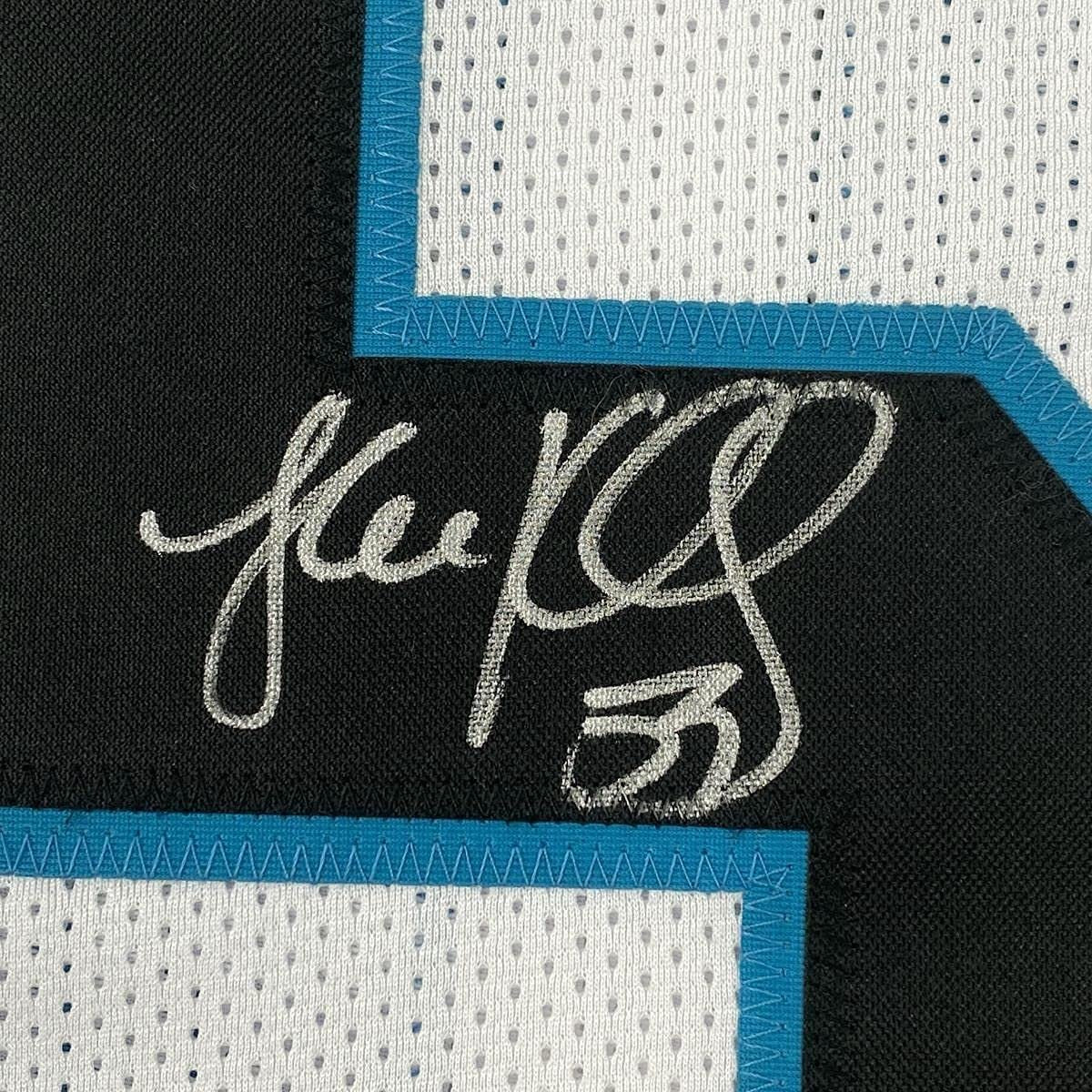 Framed Autographed/Signed Luke Kuechly 35x39 Carolina White Football Jersey Beckett BAS COA