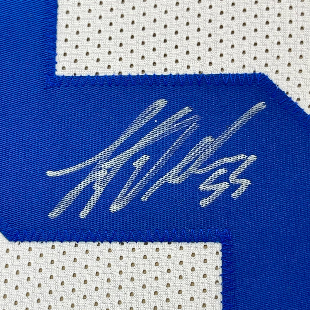 Framed Autographed/Signed Leighton Vander Esch 35x39 Dallas White Football Jersey JSA COA