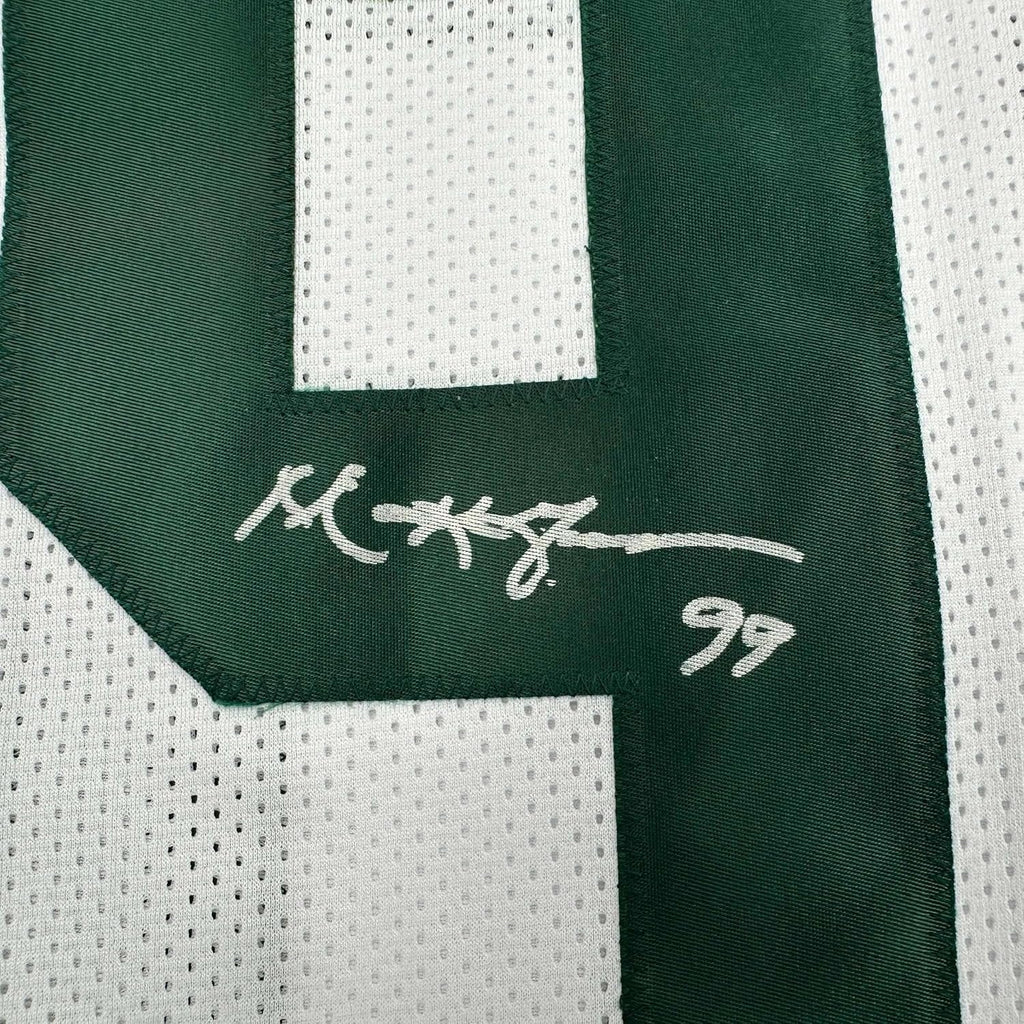 Framed Autographed/Signed Mark Gastineau 35x39 New York White Football Jersey JSA COA