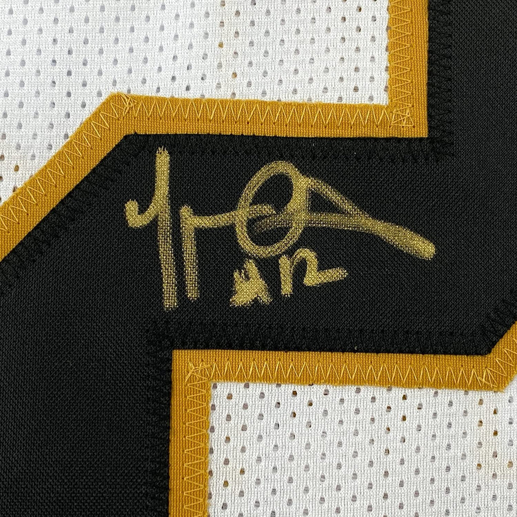 Framed Autographed/Signed Marques Colston 35x39 New Orleans White Football Jersey JSA COA