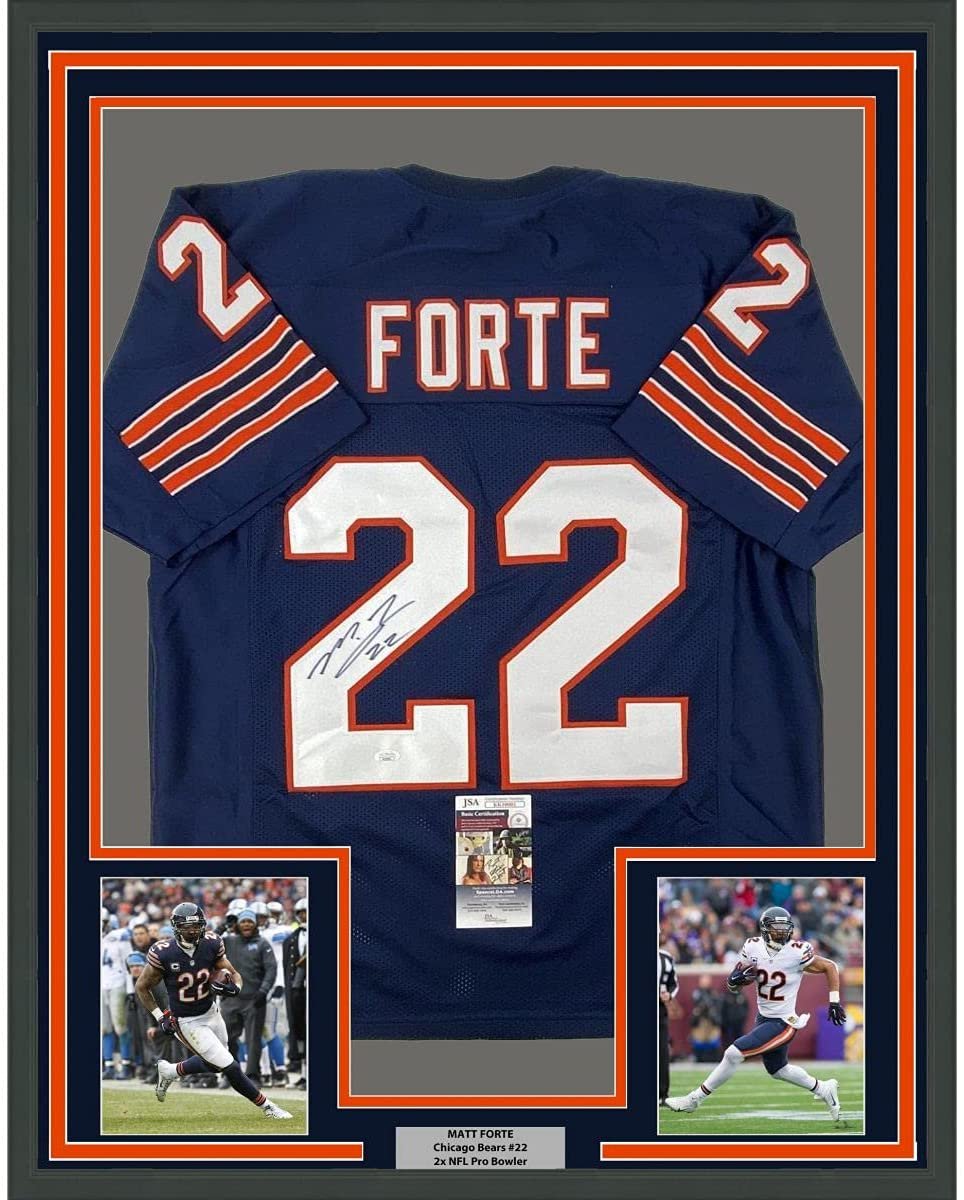 Framed Autographed/Signed Matt Forte 35x39 Chicago Blue Football Jersey JSA COA