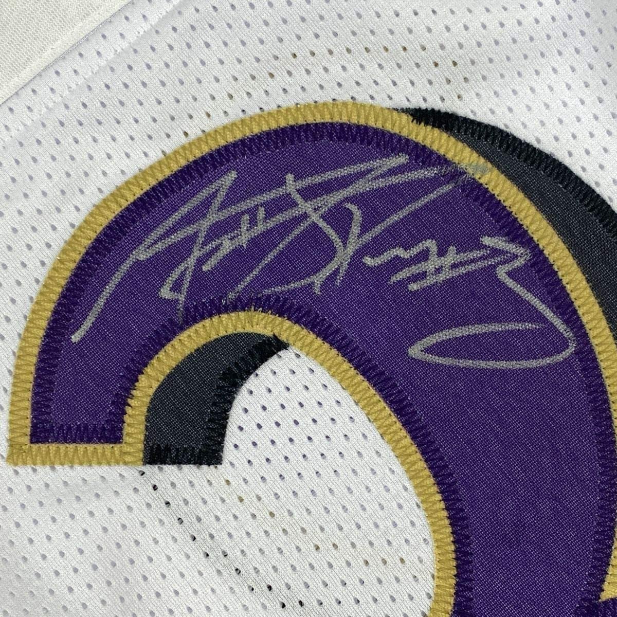Framed Autographed/Signed Matt Stover 35x39 Baltimore White Football Jersey JSA COA