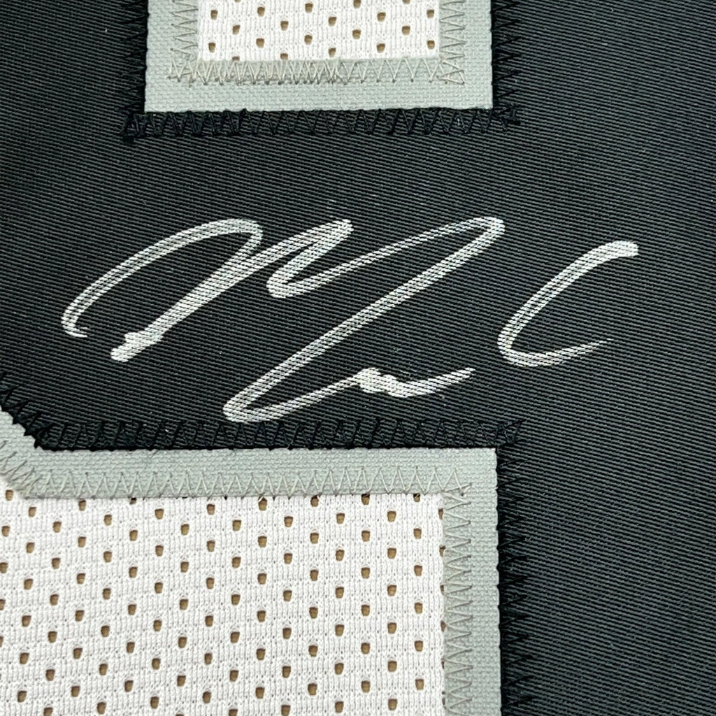 Framed Autographed/Signed Maxx Crosby 35x39 Las Vegas Oakland White Football Jersey Beckett BAS COA